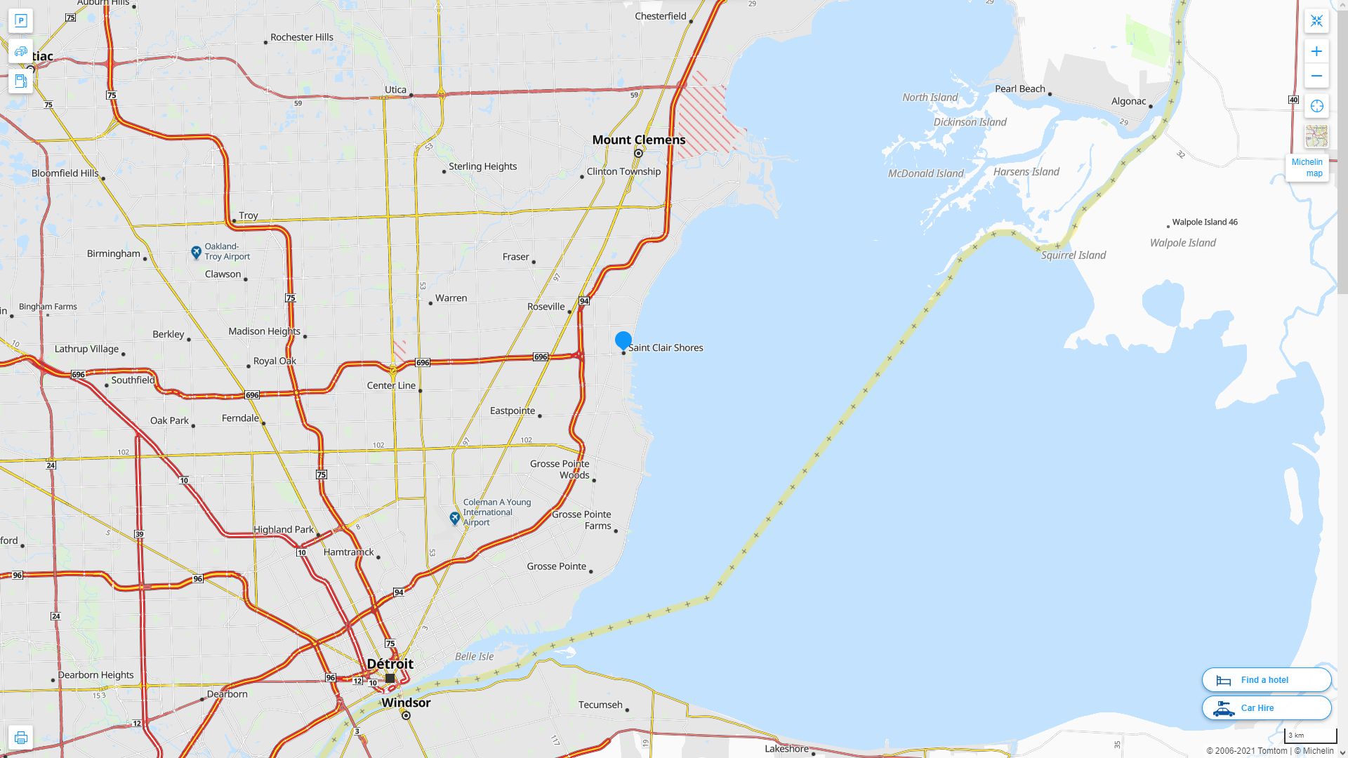 St. Clair Shores Michigan Highway and Road Map